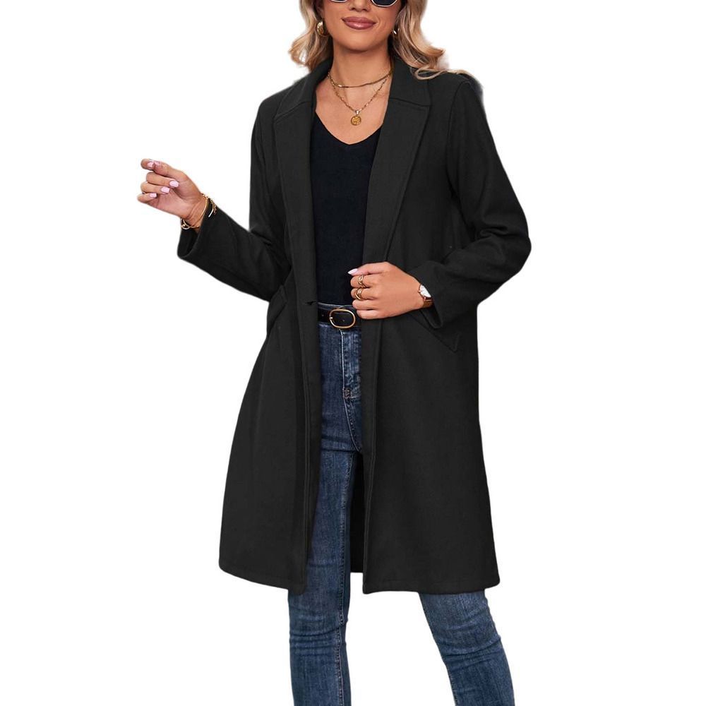 Floral Blooming Black Shawl Collar Single Button Overcoat Women Size L